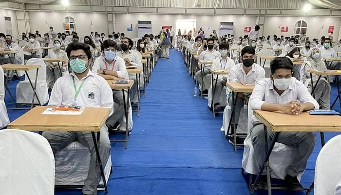 Students can be seen in an examination hall in Karachi during Cambridge exams on April 26, 2021. — X/Deputy Commissioner South Karachi