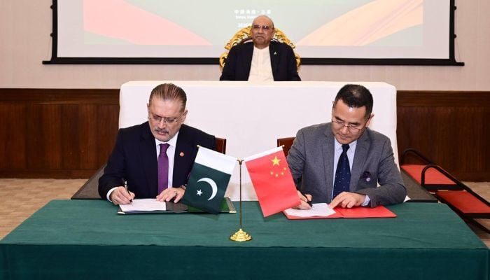 Officials of Pakistan and China sign agreement in Sanya, China on May 1, 2026. — Facebook @PresOfPakistan