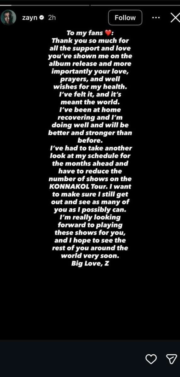 Zayn Malik makes devastating announcement about KONNAKOL tour