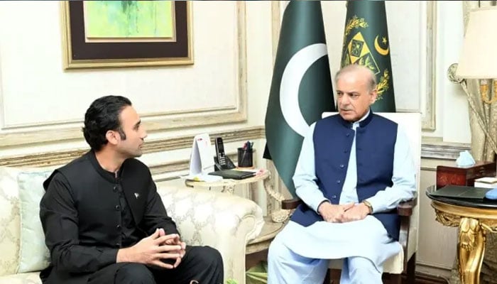 Virtual Assets Regulatory Authority Chairman Bilal Bin Saqib (left) calls on PM Shehbaz Sharif on May 1, 2026. —X/@GovtofPakistan