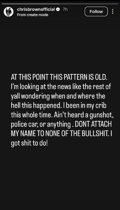 Chris Brown denies shooting reports: Dont attach my name to none of this