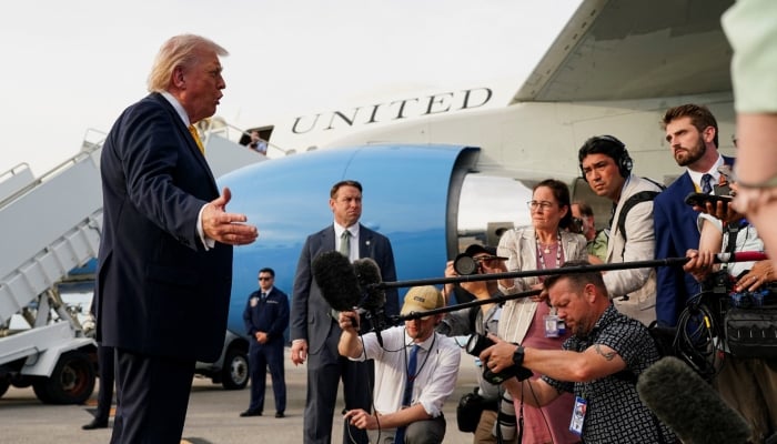 US President Donald Trump speaks to the media before boarding Air Force One for departure to Miami, Florida, at Palm Beach International Airport in West Palm Beach, Florida, US, May 2, 2026. — Reuters