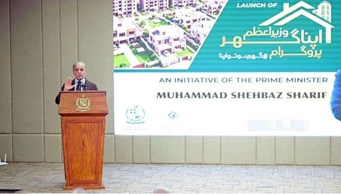 Prime Minister Muhammad Shehbaz Sharif addresses the launching ceremony of PM Apna Ghar Programme, April 30, 2026. — APP
