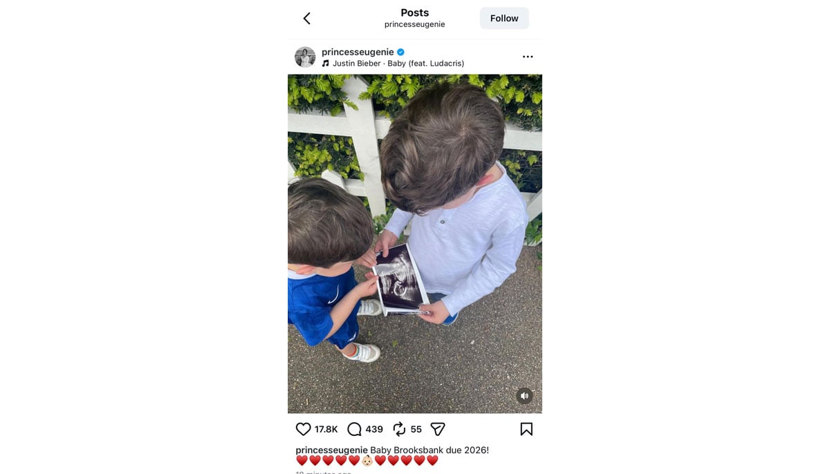 Princess Eugenie celebrates her third pregnancy with Justin Bieber song