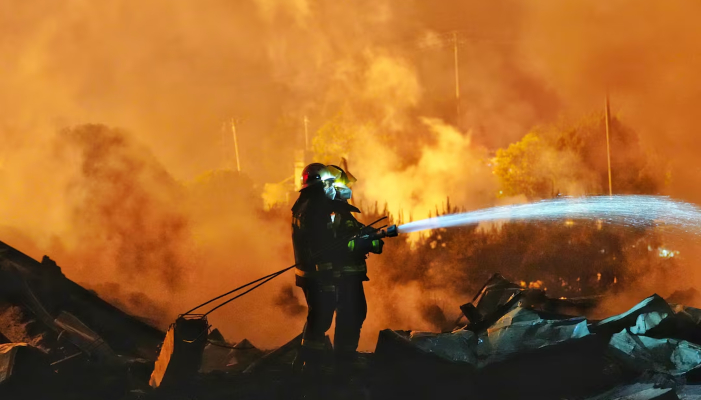 Firefighters work to distinguish a fire following a blast at a fireworks manufacturing factory in Liuyang, Hunan province, China, May 5, 2026. — Reuters