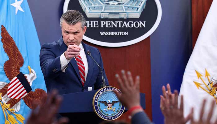 US Secretary of Defense Pete Hegseth holds a briefing on the Iran war, with Chairman of the Joint Chiefs of Staff General Dan Caine (not pictured), at the Pentagon in Washington, DC, US, May 5, 2026.— Reuters