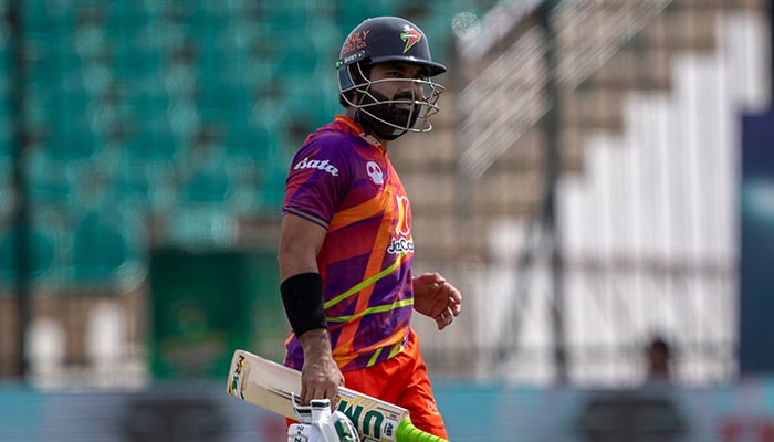 Rawalpindiz skipper Mohammad Rizwan returns to the pavilion after being dismissed by Hyderabad Kingsmens Mohammad Ali during the PSL 11 match at National Bank Stadium, Karachi, on April 16, 2026. — PSL