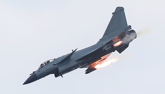 A Chinese Chengdu J-10 fighter aircraft performs a flight during the Aviadarts competition, as part of the International Army Games 2021, at the Dubrovichi range outside Ryazan, Russia, August 27, 2021. — Reuters