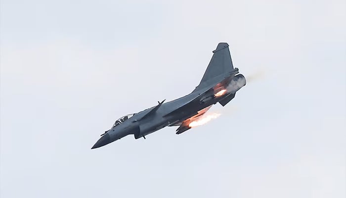 Chinese Chengdu J-10 fighter aircraft performs a flight during the Aviadarts competition, as part of the International Army Games 2021, at the Dubrovichi range outside Ryazan, Russia, August 27, 2021. — Reuters