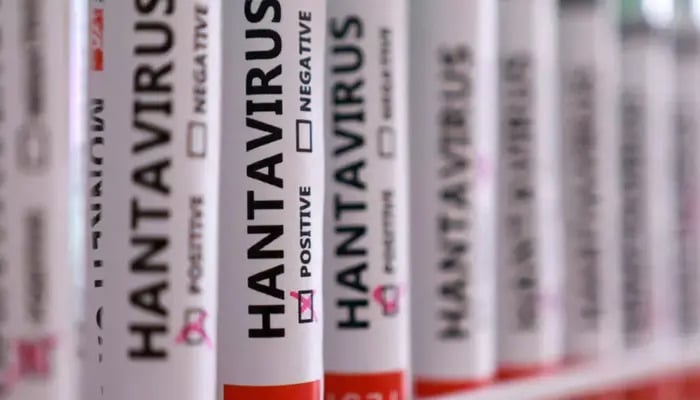 Test tubes labeled “Hantavirus positive” in a photo taken on May 7, 2026. — Reuters
