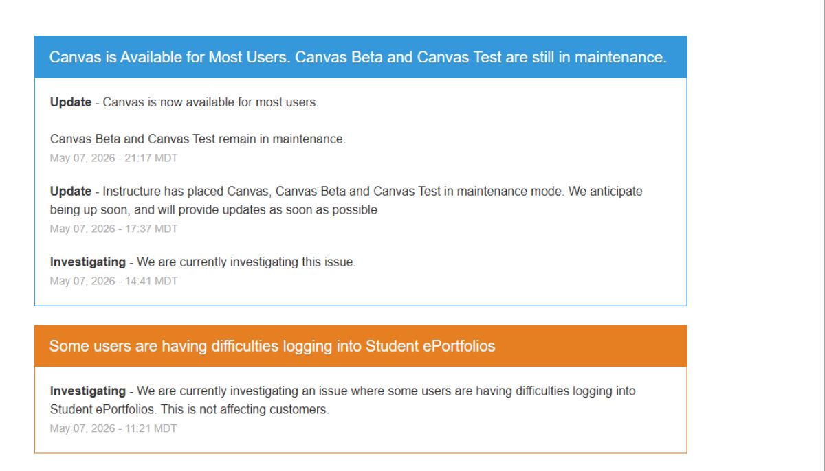 Credit: Screenshot via Instructure status page