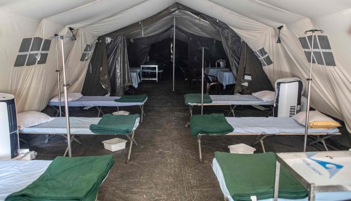 A general view of a 20-bed tent-based field hospital inside the Dhaka Medical College Hospital (DMCH) in Dhaka on May 6, 2026 amid a surge in measles-inflicted cases among children. — AFP