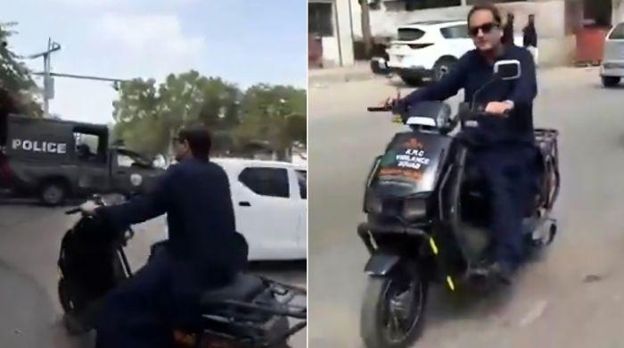 WATCH: Karachi Mayor Murtaza Wahab rides e-bike without helmet