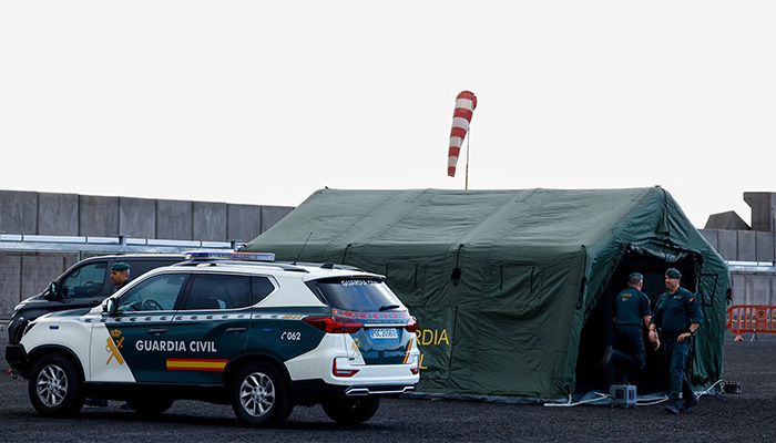 Members of the Spanish Civil Guard work at the port of Granadilla de Abona, Tenerife, Canary Islands, Spain, where the cruise ship MV Hondius hit by a deadly hantavirus outbreak is expected to arrive, May 9, 2026. — Reuters