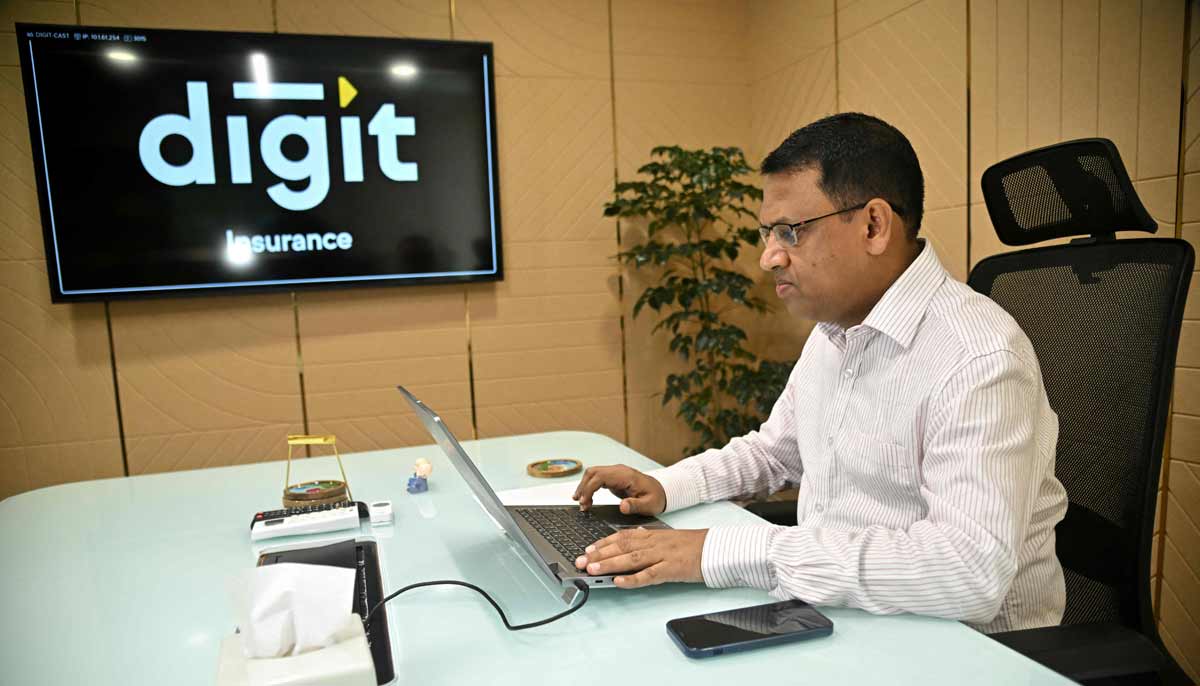 Adarsh Agarwal, appointed actuary at Go Digit Insurance, working inside their office in Bengaluru.— AFP
