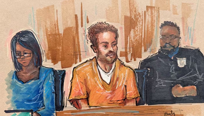 Cole Tomas Allen, a suspect in the White House Correspondents Association (WHCA) dinner shooting, sits in the courtroom during a hearing after being charged with attempting to assassinate US President Donald Trump, in Washington DC, US, April 30, 2026, in this courtroom sketch. — Reuters