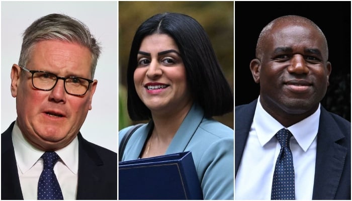 Collage shows British Prime Minister Sir Keir Starmer (left), Home Secretary Shabana Mahmood (centre) and Foreign Secretary David Lammy. — Reuters/File