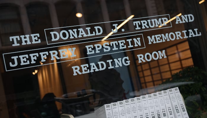 An exterior view shows the Donald J Trump and Jeffrey Epstein Memorial Reading Room which contains bound volumes of the Epstein files, containing a total of 3.5 million pages in 3,437 bound volumes, displayed as a tribute to the survivors and victims of late convicted sex offender Jeffrey Epstein in New York City, US, on May 11, 2026. — AFP