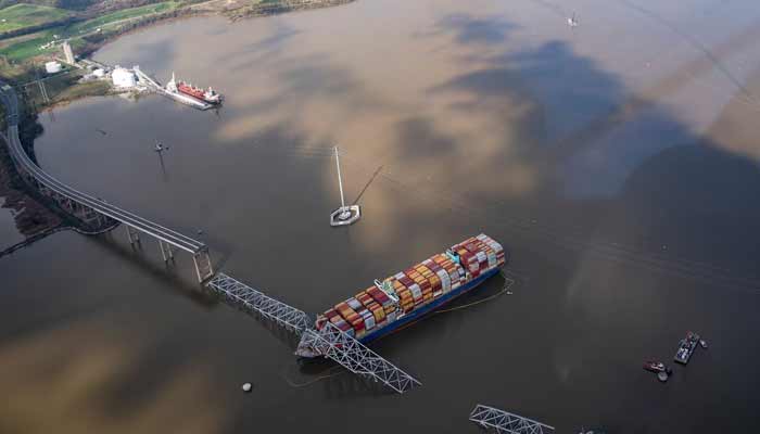 View of the Dali cargo vessel which crashed into the Francis Scott Key Bridge causing it to collapse in Baltimore, April 4.— Reuters