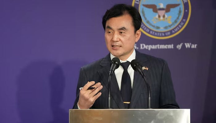 South Korean Defense Minister Ahn Gyu-Back, speaks during the joint press conference with U.S. Defense Secretary Pete Hegseth, following the 57th Security Consultative Meeting at the Defense Ministry in Seoul, South Korea, Tuesday, Nov. 4, 2025. — Reuters