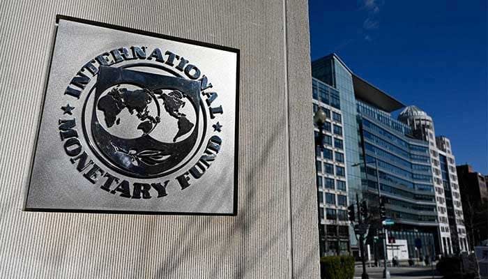 This image shows the seal for the International Monetary Fund (IMF) in Washington, DC on January 26, 2022. — AFP