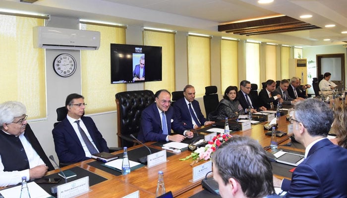 Finance Minister Muhammad Aurangzeb meets visiting International Monetary Fund (IMF) mission in Islamabad on May 13, 2026. — PID