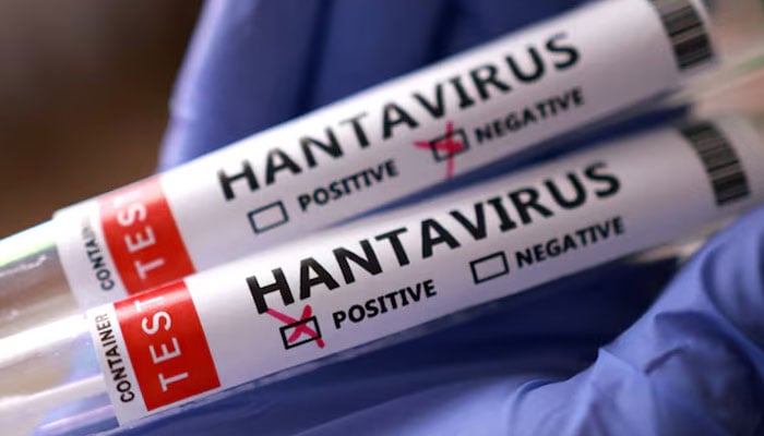 Test tubes labelled Hantavirus positive and negative are held in this illustration taken May 7, 2026. — Reuters