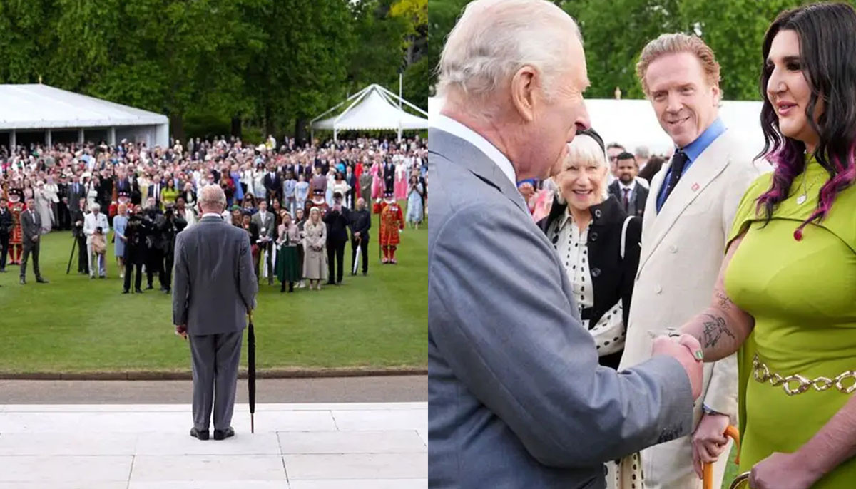King Charles leads rain-soaked garden party solo as royals busy elsewhere