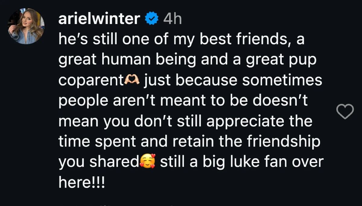 Ariel Winter confirms she and Luke Benward secretly broke up last year