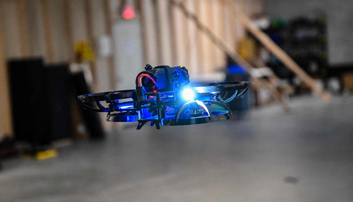 A drone is seen during a demonstration on how to neutralise a shooter at a school, at the headquarters of the startup Campus Guardian Angel,on May 8, 2026, in Austin, Texas.— AFP