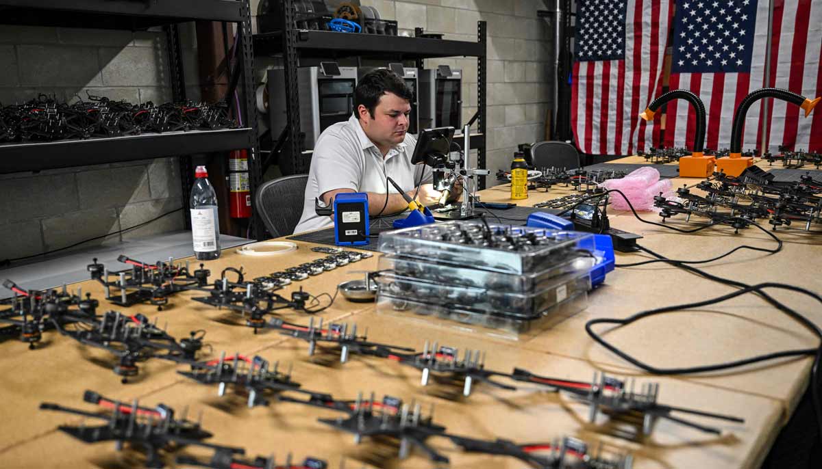 A staff member at the startup Campus Guardian Angel, is seen in the room where drones are manufactured at the companys headquarters, on May 8, 2026, in Austin, Texas.— AFP