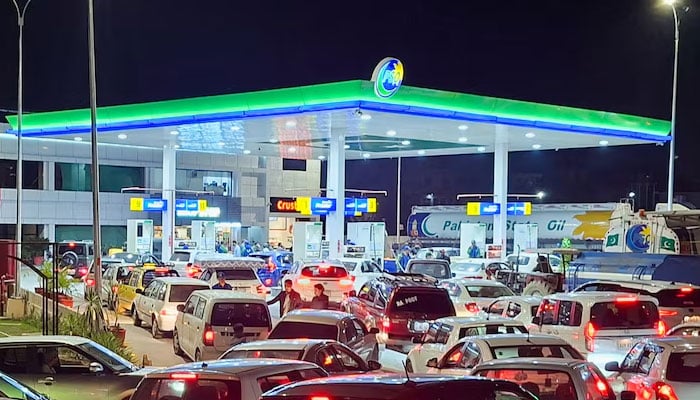 Vehicles wait for their turn to get fuel at a petrol station in Islamabad, April 2, 2026. — Reuters