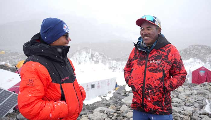 Kami Rita Sherpa smiles as he speaks with a friend at Everest Base Camp as he prepares to climb Everest for the 32nd time to break his own record, in the Solukhumbu district, also known as the Everest region, Nepal, April 29, 2026.— Reuters