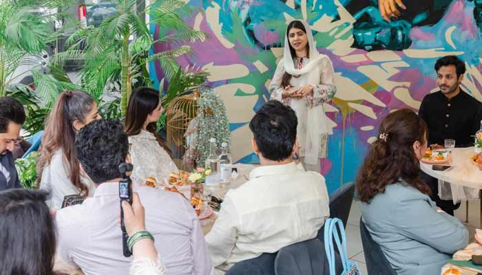 Malala Yousufzai addresses in a gathering of influential Pakistanis gathered for discuss the ways to improve education system in Pakistan. — Betty Laura Zapata for Malala Fund