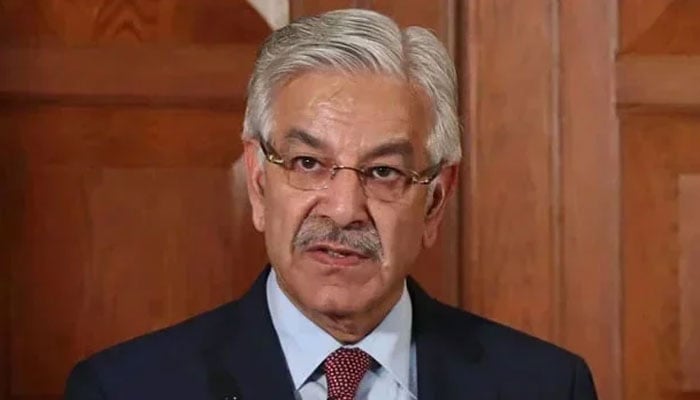Defence Minister Khawaja Asif gestures during an event. — AFP/File