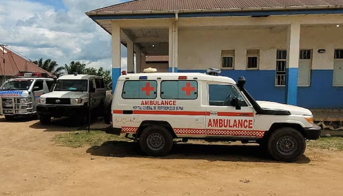 Ambulances parked at Bunia General Referral Hospital following confirmation of an Ebola outbreak involving the Bundibugyo strain in Bunia, Ituri province, Democratic Republic of Congo, May 16, 2026. — Reuters
