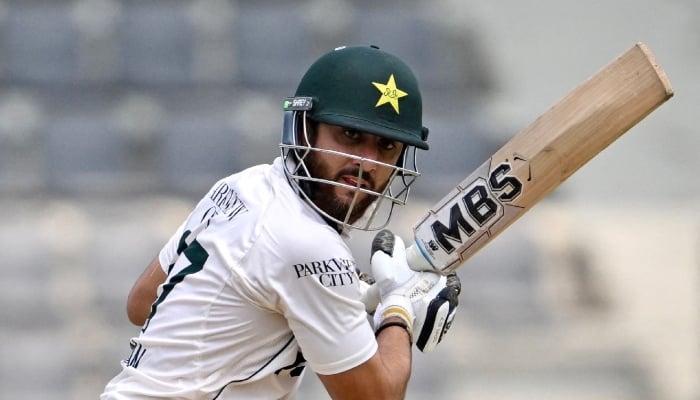 Pakistans Salman Ali Agha plays a shot during the fourth day of the second Test against Bangladesh at the Sylhet International Cricket Stadium in Sylhet, May 19, 2026. — AFP