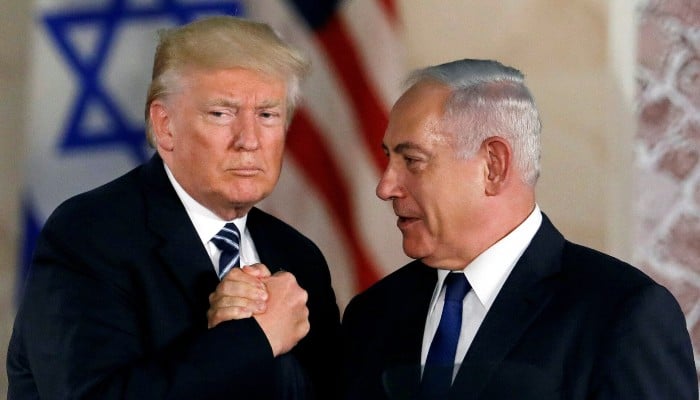 US President Donald Trump and Israeli Prime Minister Benjamin Netanyahu shake hands after Trumps address at the Israel Museum in Jerusalem, May 23, 2017. — Reuters
