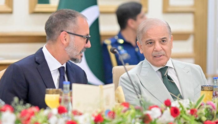 Prince Rahim Aga Khan V talks with Shehbaz Sharif during a breakfast meeting at the PM’s House in Islamabad on May 21, 2026. — PID
