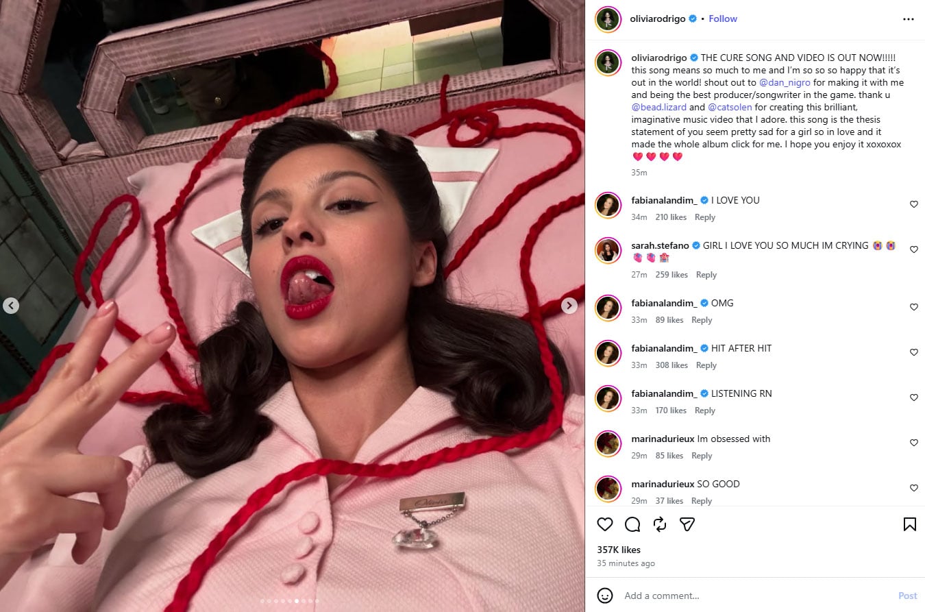 Olivia Rodrigo celebrates The Cure release with emotional message