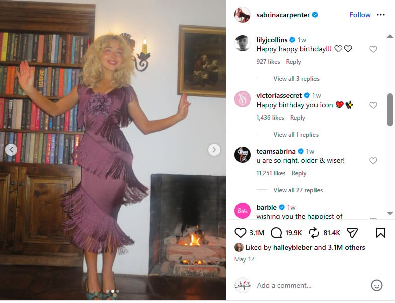Lily Collins sends three-word message on Sabrina Carpenter’s special day