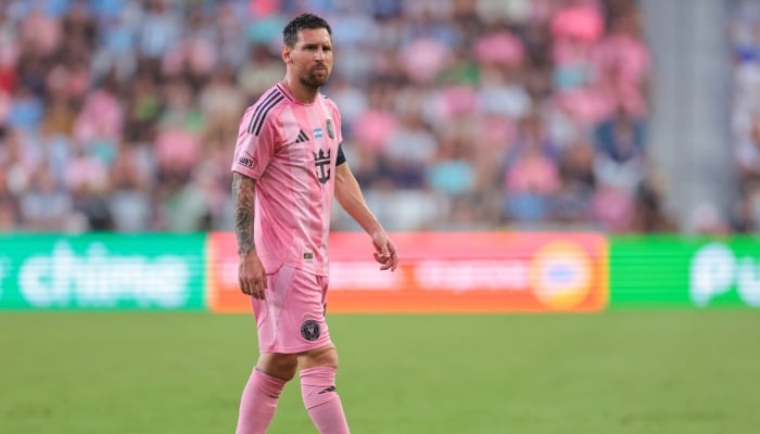 May 24, 2026; Miami, Florida, USA; Inter Miami CF forward Lionel Messi (10) looks on against the Philadelphia Union during the first half at Nu Stadium. — Reuters