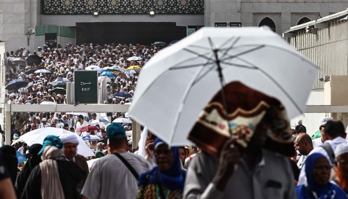 Muslim worshippers leave the Grand Mosque complex after offering prayers in the holy city of Makkah on May 24, 2026, ahead of the annual Hajj pilgrimage. — AFP