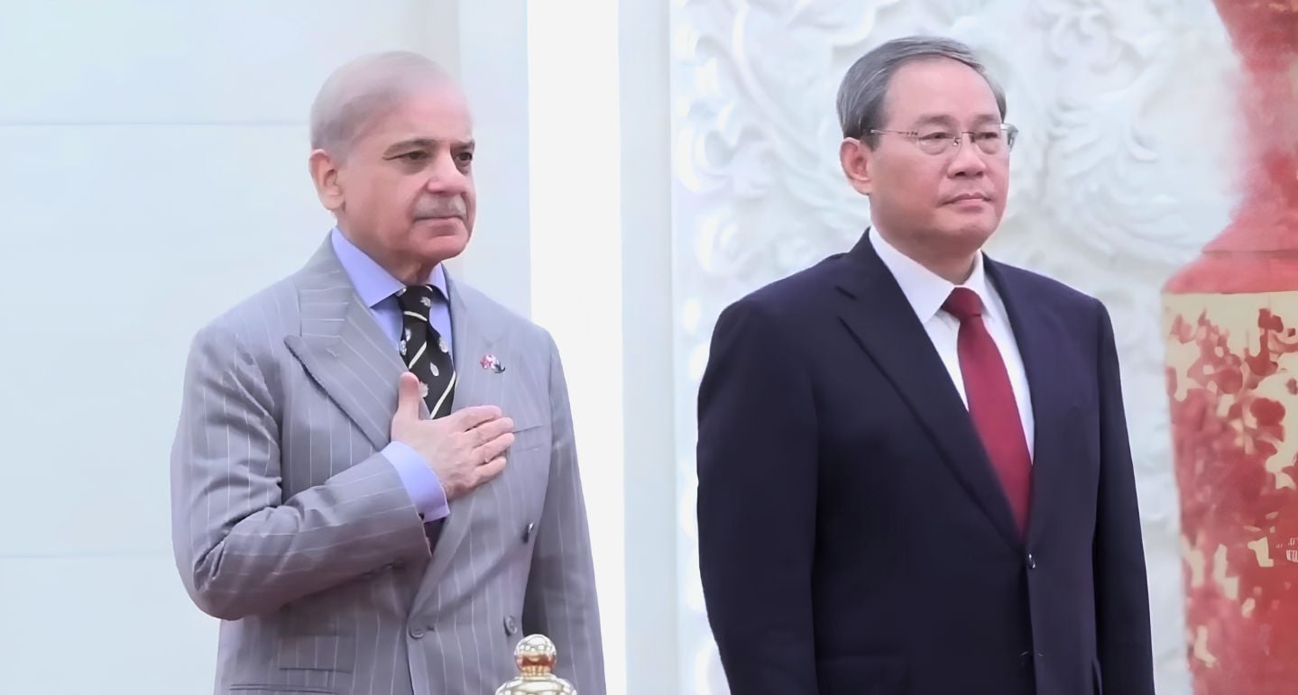 Prime Minister Shehbaz Sharif (left) meets Chinese Premier Li Qiang in Beijing, May 25, 2026. — Screengrab via X/@GovtofPakistan