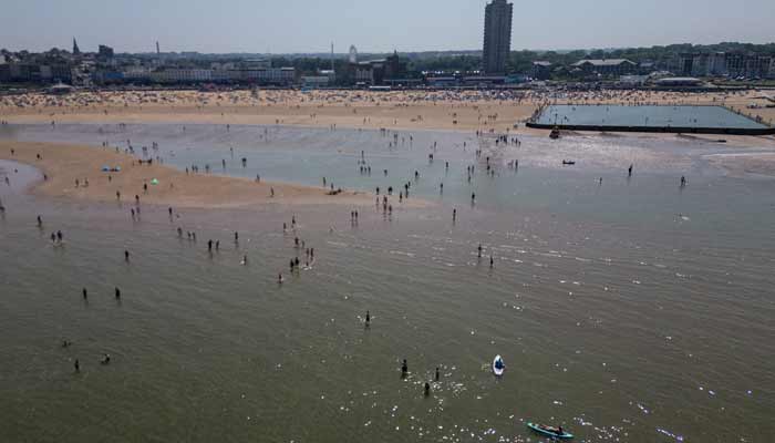 A drone view shows people at a busy Margate beach as temperatures climb over the bank holiday weekend due to a heat dome spreading across the region, in Margate, Britain, May 24, 2026. — Reuters/File