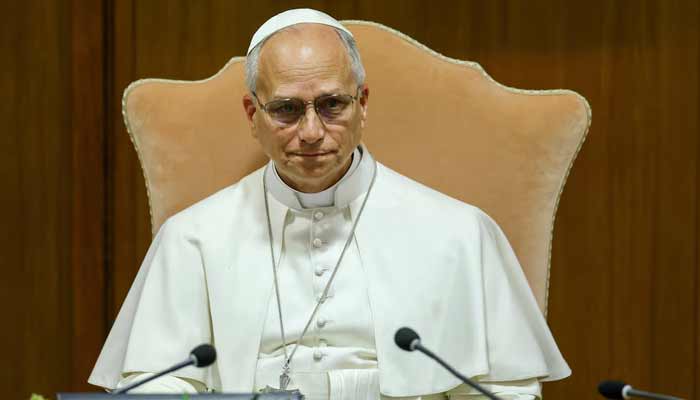 Pope Leo XIV prepares to speak during the presentation of Magnifica humanitas, his first encyclical, focused on the rise of artificial intelligence, at the Vaticans Aula Nuova del Sinodo, May 25, 2026.— Reuters