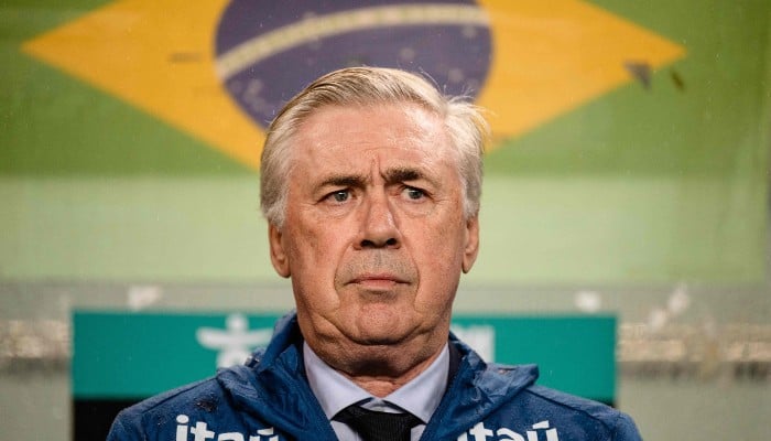Brazils head coach Carlo Ancelotti looks on before a friendly football match between South Korea and Brazil at Seoul World Cup Stadium in Seoul on October 10, 2025. — AFP