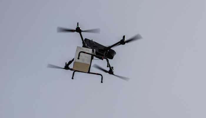 A drone used to transport medical supplies performs a display flight in the Arafat area near Islams holy city of Makkah ahead of the annual Hajj pilgrimage, on May 23, 2026.— AFP