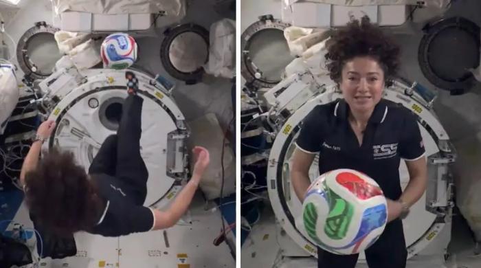NASA astronaut pulls off impossible football kick in space