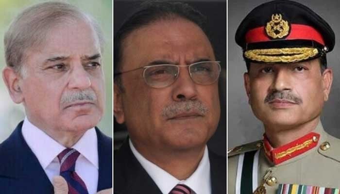 (Left to right) A collage shows Prime Minister Shehbaz Sharif, President Asif Zardari and Field Marshal Asim Munir. — APP/ISPR/File